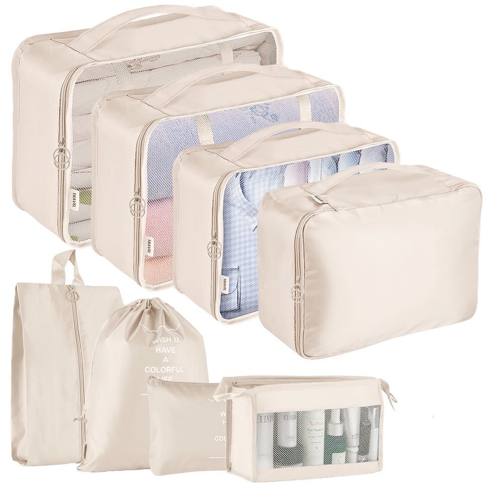 Packing Cubes for Travel, 8Pcs Travel Cubes Set Foldable Suitcase Organizer Lightweight Luggage Storage Bag, Black - Top Travels