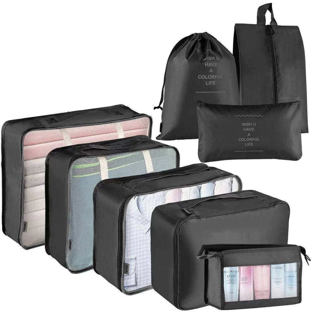 Packing Cubes for Travel, 8Pcs Travel Cubes Set Foldable Suitcase Organizer Lightweight Luggage Storage Bag, Black - Top Travels