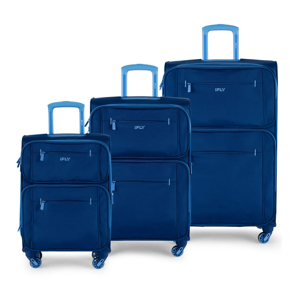 Softside Accent 3 Piece Set 4 - Wheel Spinner, 20" Carry - On, 24" Checked Luggage and 28" Checked Luggage, Navy/Light Blue - Top Travels