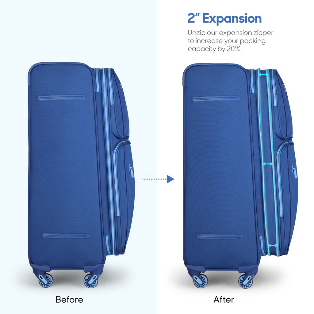 Softside Accent 3 Piece Set 4 - Wheel Spinner, 20" Carry - On, 24" Checked Luggage and 28" Checked Luggage, Navy/Light Blue - Top Travels