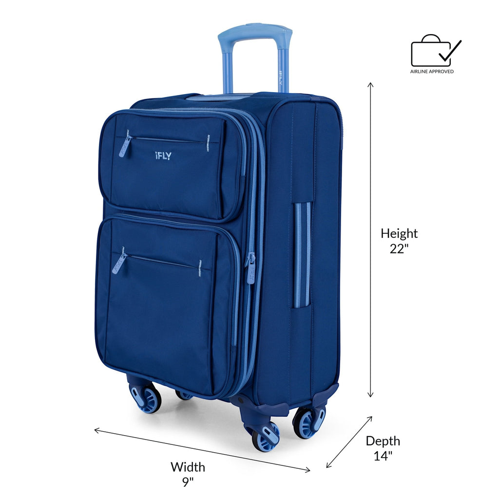 Softside Accent 3 Piece Set 4 - Wheel Spinner, 20" Carry - On, 24" Checked Luggage and 28" Checked Luggage, Navy/Light Blue - Top Travels